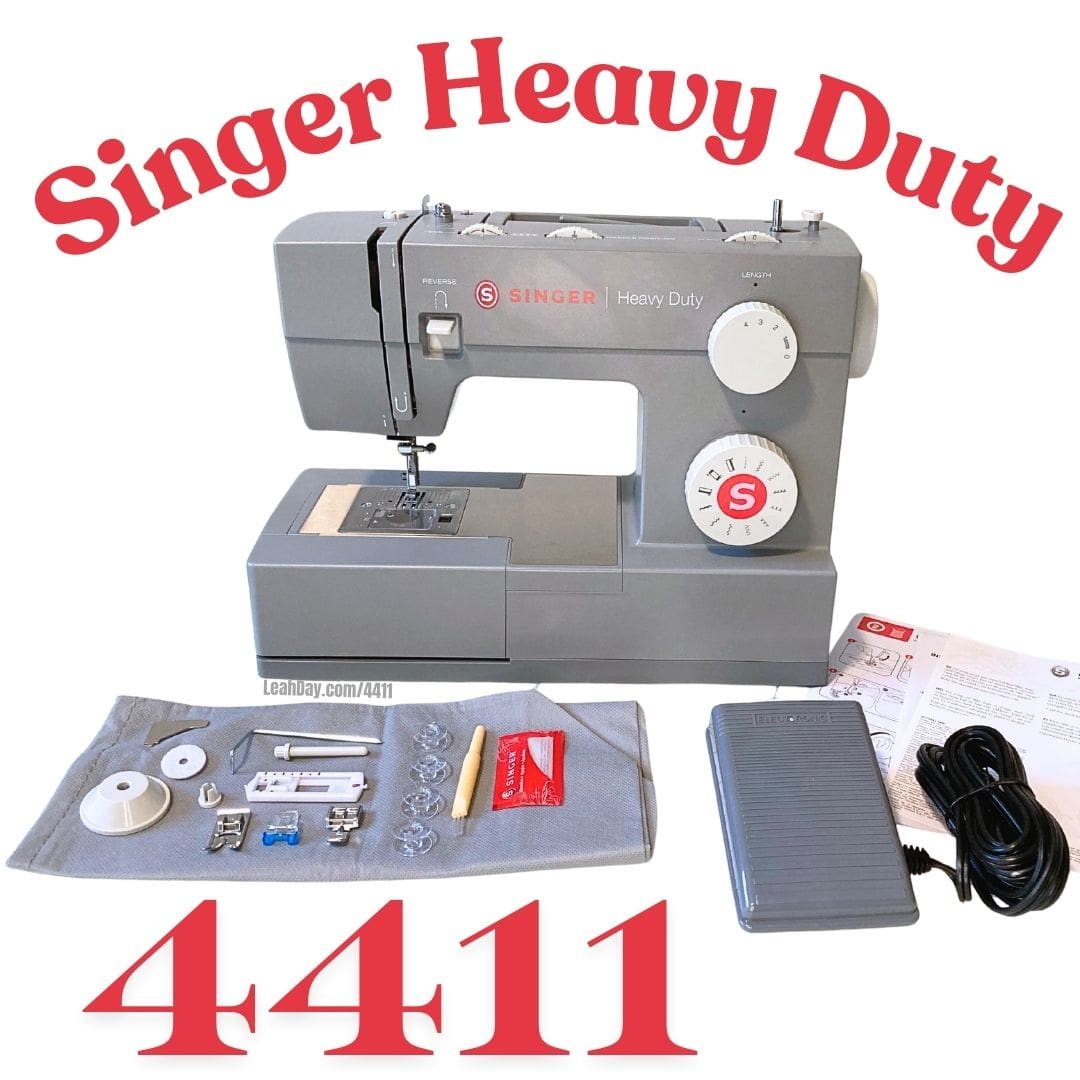 Singer Heavy Duty 4411 sewing machine with accessories on a white background