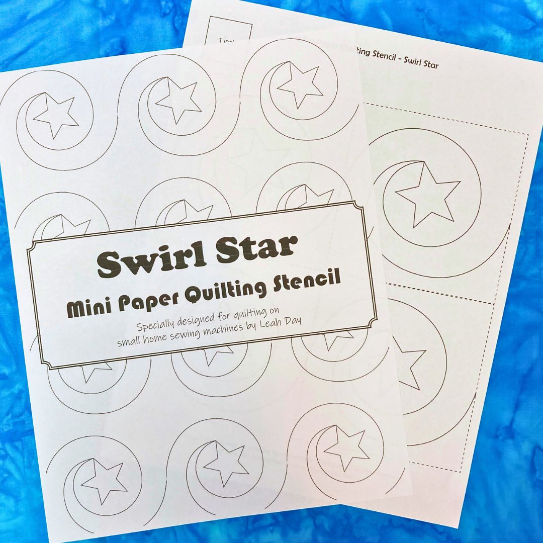 Swirl Star mini paper quilting stencil on a blue background