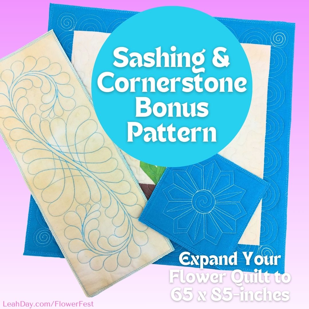 Quilt pattern with sashing and cornerstone designs on a purple background