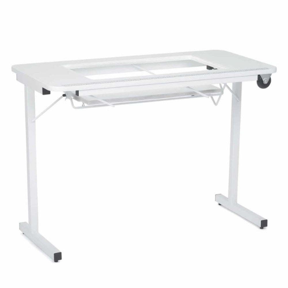 Moving White Foldable Sewing Table W/Cabinet