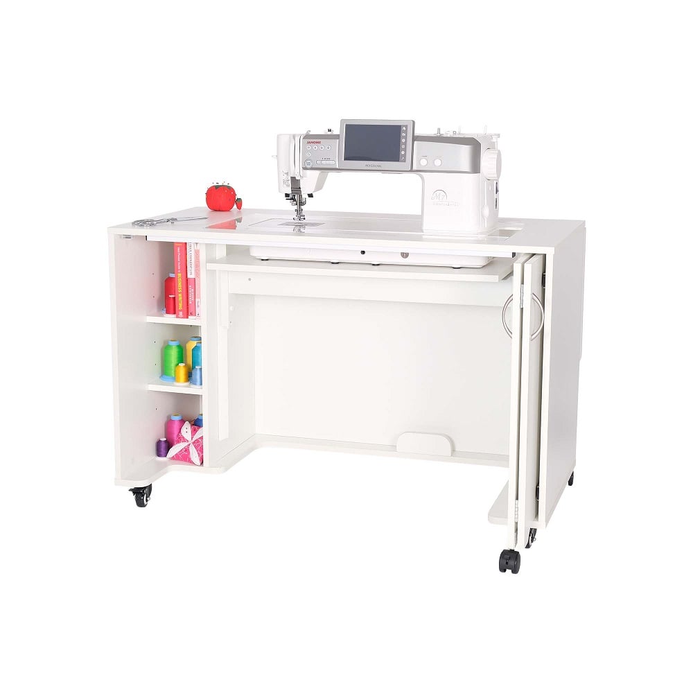 Sewing Machine Craft Table with Adjustable Folding Shelves and Storage  Drawer