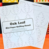 Oak leaf mini paper quilting stencil on a fall quilt background